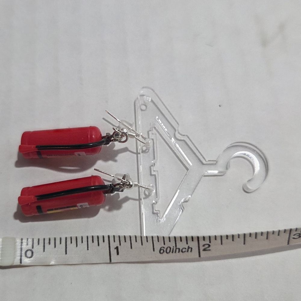 Red Fire Extinguisher Dangle Earrings - Picture 2 of 2